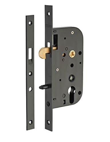 THIRARD - Boîtier de Serrure Encastrable à Crochet pour Porte Coulissante - Axe 50 mm - Bouts Carrés - Coffre Acier Embouti - Pêne Crochet Laiton - Têtière et Gâche Plate Acier - Gris