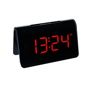 TFA Dostmann Réveil radio-piloté numérique ICON, 60.2543.05, Réveil avec horloge radioguidée, plastique, noir avec chiffres LED rouges, bloc d'alimentation