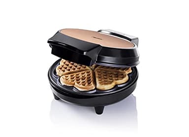 Bestron Gaufrier pour gaufres classiques en forme de coeur, Machine à gaufres avec revêtement anti-adhésif pour gaufres en forme de coeur, 700 Watts, Couleur: Cuivre