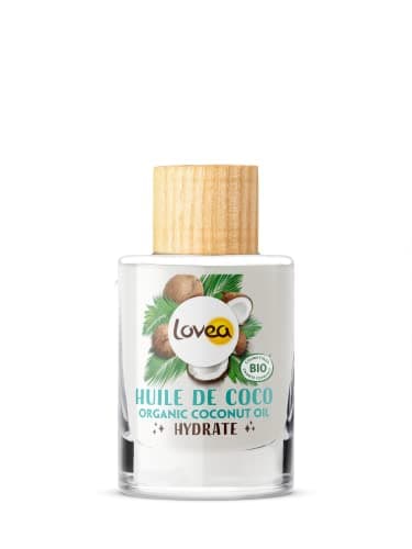 Lovea - Huile De Coco Bio Multi-Usages - Hydrate - Peaux Sèches & Cheveux Secs - 100% D'Origine Naturelle - Sans Colorant Ni Parfum Ajouté - Vegan - Certifié BIO - Fabriqué En France - 50 ml