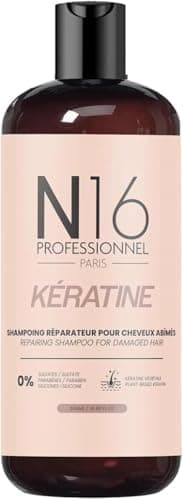 Shampooing Bio Kératine N16 Professionnel - Réparateur - Certifié Cosmos Organic ECOCERT - Sans Sulfate Parabène - Marque Française - 500ml