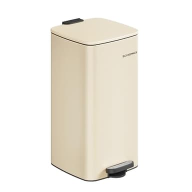 SONGMICS Poubelle de Cuisine, Poubelle 30 L, Poubelle à Pédale en Acier, avec Seau Intérieur, Fermeture Douce et Maintien en Ouverture, Beige Sable LTB593A02