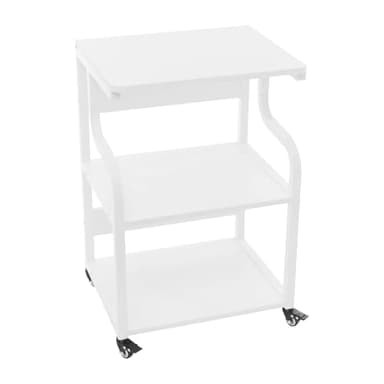 OUBUBY Table d'imprimante mobile à 3 niveaux avec roulettes 50 x 40 x 74,5 cm - Grand chariot d'imprimante sur roulettes pour la maison, le bureau, rustique et presse à chaud (blanc)