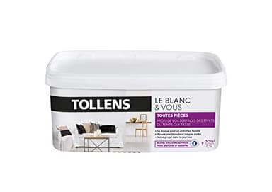 Tollens - Peinture Blanche Velours - Toutes Pièces - Pour Murs, Plafonds et Boiseries - Opacité Renforcée - Séchage Rapide - Lessivable - Fabriqué en France - Blanc - 2,5L = 30m2