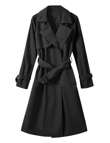 Tuopuda Trench Femme Printemps Automne, Trench Coats Double Boutonnage, Blazer Manteau Jacket Long Col Rabattu Classique Coupe Vent Veste OL Bureau Affaires Outerwear Léger Casual, Noir, M