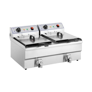 Royal Catering Friteuse Électrique Double Professionnelle 2 x 6 000 W, Volume Total 2 x 16 L, Huile 2 x 10 L, Courant Triphasé 400 V, Robinet de Vidange, 2 Branchements Électriques Commerciale
