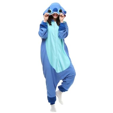 LABULA Unisexe Adulte Grenouillère Anime Cosplay Costume Onesie Jumpsuit Pyjama à Capuche,Stitch-Bleu,L