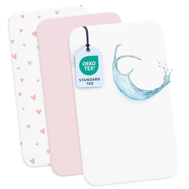 Dreamzie Lot de 2 Drap Housse Cododo + 1 Protege Matelas Impermeable Enfant - 55x90 cm - 100% Coton pour Berceaux, Matelas Cododo - Motif Heart
