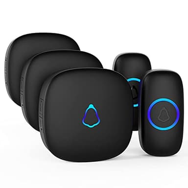 SECRUI Sonnette Sans Fil Exterieur Etanche, Doorbell Avec 3 Récepteurs + 2 Émetteur À Pile, 58 Mélodies Carillon, 5 Niveaux Volume 120 dB, LED, 300m Longue Portée Sonette Pour Maison,Appartement, Noir