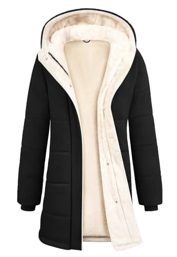 CMTOP Blouson Femme Hiver Polaire Chaude Veste Hydrofuge Coupe-Vent Manteau Long à Capuche Peluche Thermique Matelassée Manteaux Zippé Elegant Parka Outercoat avec Poches(Noir,XL)