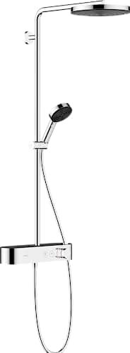 hansgrohe Pulsify S - Colonne de douche économie d'eau (EcoSmart) avec mitigeur thermostatique, douche pluie (⌀ 260mm), douchette (3 jets), support, flexible de douche, barre et douche de tête, Chromé