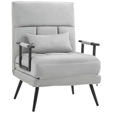 HOMCOM Canapé lit Convertible 1 Place Fauteuil de Salon 3 en 1 Dossier inclinable 5 Positions, accoudoirs et Coussin, Effet Velours, Gris
