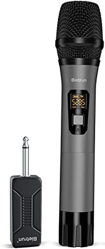 Bietrun Micro sans Fil Professionnel 50M, UHF Micro Karaoke Gris