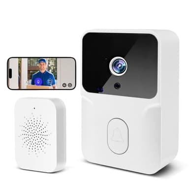AMFUN Sonnette sans Fil, Sonnette Vidéo sans Fil avec Caméra, Conversation Bidirectionnelle, Vision Nocturne, Alimentation par Batterie, Installation Facile, Prend en Charge Le Stockage Cloud - Blanc