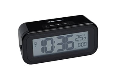 Bresser MyTime Amber Réveil Radio-piloté DCF Avec Rétro-éclairage Ambre Utilisable En Veilleuse La Nuit, Capteur De Luminosité (Piles), Alarme, Température, Noir, 13 x 6 x 5 cm,