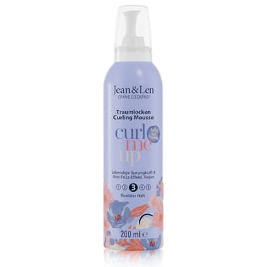Jean & Len Mousse Bouclante pour des boucles définies et rebondies, contrôle les frisottis, avec Vitamine E & Panthénol, méthode Curly Girl, sans parabènes ni silicones, végane, 200 ml
