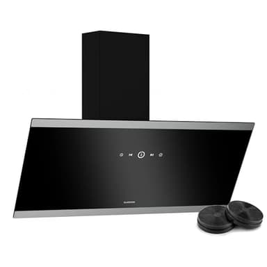 Klarstein FlashLine hotte aspirante - hotte de cuisine 90 cm, écran tactile, 524 m³/h, CEE A++, éclairage LED, silencieuse avec 34,5 dB, noire, conduit & recirculation