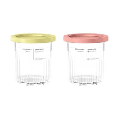 Ninja Creami Deluxe Pots à glace, lot de 2, accessoire Ninja authentique, sans BPA et compatibles lave-vaisselle, couvercles colorés, 500 ml, transparent/corail/jaune, XSKPNTLD2EUUK
