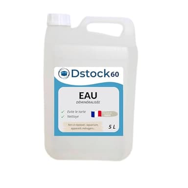 DSTOCK60 - Eau déminéralisée 5L – Fabrication Française – Haute Pureté pour Fer à Repasser, Batterie, Nettoyage, Vapeur, Aquarium – Qualité Premium (1)