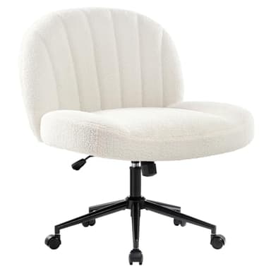 IWMH Chaise de Bureau sans Accoudoirs, Chaise de Coiffeuse Pivotante avec roulettes, Large Épais Assise, Chaise d’Ordinateur à Hauteur Réglable, pour Salon, Chambre (Blanc)