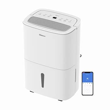 SHINCO WIFI Déshumidificateur Portable 50L/Jour avec Pompe de Relevage, Purificateur d'air, Filter à Charbon Actif, Minuterie 24h, Drainage Continu, Fonction Sèche-Linge, Blanc