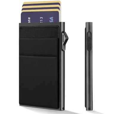 YESIIW Porte Carte Homme | Aluminium Pop Up Porte-Cartes avec Poche Billets de Banque | Automatique Portefeuille en Métal avec Blocage RFID pour Homme | Conception EuropéEnne Noir