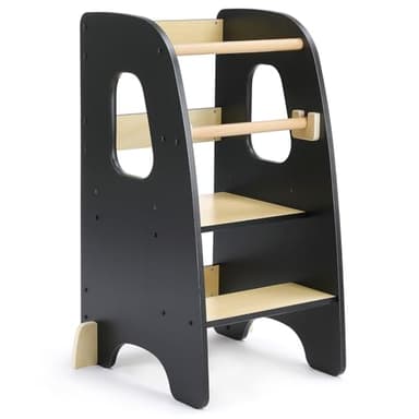 Moziel Tour d'apprentissage pour Enfants, Tour d'apprentissage 3 Hauteurs Réglables, Tour d'observation Enfant Montessori, Tour Eveil Bébé en Bois (Noir)