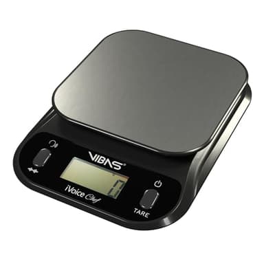 VIBAS iVoice Balance de Cuisine Vocale,pour les Aveugles et les Personnes Agées,parle 5 Langues,Répétition du Poids,Volume Réglable,Capacité 10 Kg/22lb,Piles Incluses