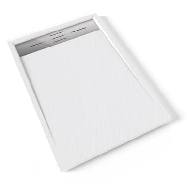 HIEMAL INOX Receveur de douche 70 x 100 cm résine Blanc aspect ardoise + bonde inox incluse - Salle de bain