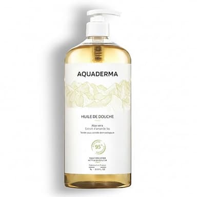 Aquaderma Huile Douche Aloe Vera & Amande 1L - 95% Origine Naturelle & Made In France - Nourrit & Protège - Tous Types de Peaux, Visage & Corps - Hypoallergénique