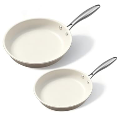 Jovire 24 cm et 28 cm antiadhésif en céramique cuisinière Skillet - PFAS-Free, non toxique, four sûr et induction prêt, ustensiles de cuisine en aluminium avec poignée en acier inoxydable