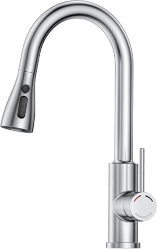 SREWOHS PRO Robinet Cuisine avec Douchette - Mitigeur Cuisine avec Bec pivotant à 360°, 4 Modes de Pulvérisation, Arc Élevé, Acier Inoxydable Robinet pour éviers de Cuisine à 1 trou