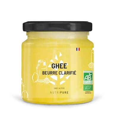 Nutripure | Ghee Bio | Beurre clarifié | Sans Lactose | Sans Caséine | Riche en vitamines A et E | Idéal pour la cuisson à haute température | Conservation long terme | 300G
