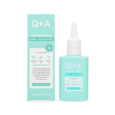 Q+A Huile nourrissante pour cheveux et cuir chevelu (50 ml) multi-usages, traitement anti-frisottis à l'huile de romarin, huiles d'argan et de marula