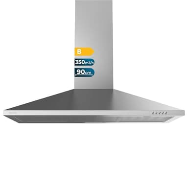 Cecotec Hotte aspirante 90 cm Pyramidale Bolero Flux PM 903500 Inox B. Moteur 65 W, Finition inox, Aspiration 350 m3/h, Commande mécanique, 3 niveaux de puissance, Lumière et Filtre à charbon