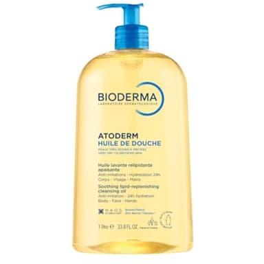 BIODERMA Atoderm Huile de douche - Nettoyant apaisant et anti-irritations - Confort immédiat dès utilisation et 24 h d’hydratation - Peaux sensibles très sèches à irritées - Flacon pompe 1 l