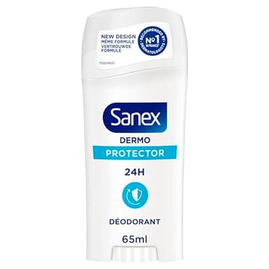 SANEX - Déodorant Stick Dermo Protector - Fraîcheur 24H, Anti-odeurs, Testé Dermatologiquement, Restaure le pH Naturel de la peau - Stick 65 ml