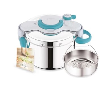 SEB ClipsoMinut' Easy+ 6L, Ouverture facile à une main, Gain de place, Cocotte-minute® induction, Fabriqué en France, Autocuiseur Inox, Bleu P4900716