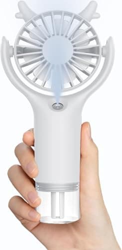 FXI Mini ventilateur manuel avec fonction humidité, portable, rechargeable USB-C, 3 vitesses, pour voyage/été, blanc