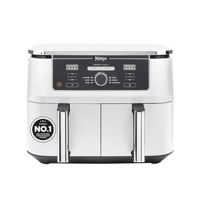 Ninja Foodi MAX Dual Zone Air Fryer, 2 Tiroirs, 9,5L, 6-en-1, Sans Huile, Air Fry, Croustillant Max, Rôtir, Cuire, Déshydrater, 8 Portions, Paniers Antiadhésifs Vont Au Lave-Vaisselle, Blanc AF400EUWH