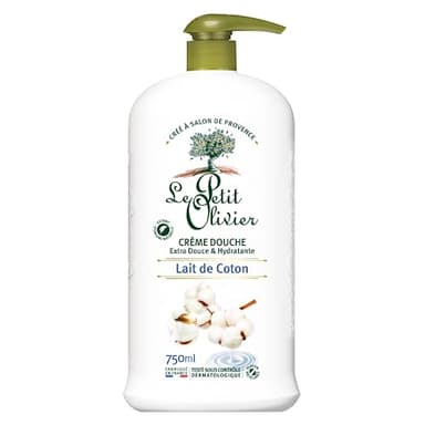 LE PETIT OLIVIER - Crème Douche Extra Douce & Hydratante - Lait De Coton - Pour Toute La Famille - PH Neutre Pour La Peau - Sans Savon, Sans Colorant - Fabriqué En France - 750 ml