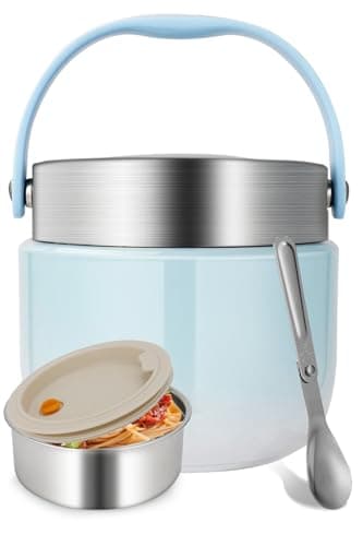 Ezvsevuo Récipien Alimentaire Chaud 1200ml, Boite Alimentaire Isotherme en Acier Inoxydable, Gamelle Isotherme avec Cuillère Pliante, Termosse Repas Chaud pour École, Bureau, Extérieur (Bleu)