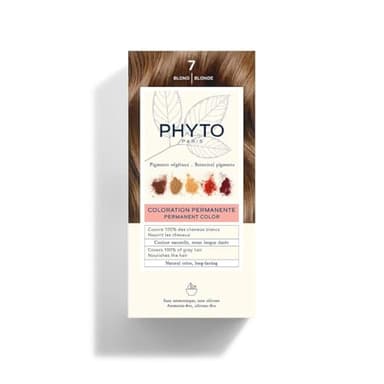Phyto - Kit Coloration Permanente - 7 Blond - Pigments Végétaux - Sans Ammoniaque - Experts Coloristes - Tenue Longue Durée - Couvre 100% des Cheveux Blancs - 81% d'ingrédients d'origine naturelle