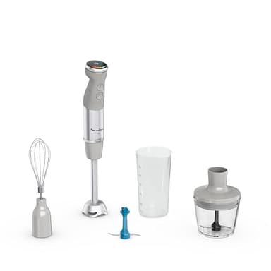 Moulinex Mixeur plongeant, Technologie de lames Powelix, Mode silencieux, 20vitesses, Lames pour glace pilée, Mode turbo, Pare-éclaboussures, Hachoir, Quickchef+ DD67EB10, Gris