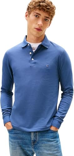 Tommy Hilfiger Polo Manches Longues Homme Slim Basique, Bleu (Aegean Sea), XL