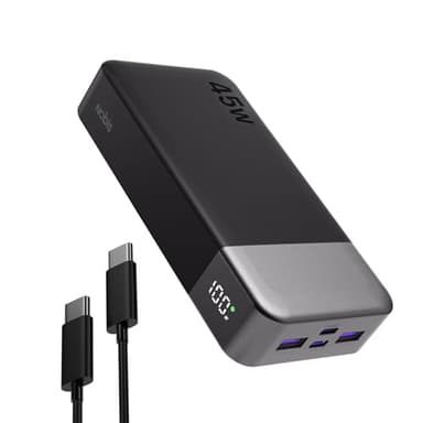 Nobis Batterie Externe 20000mAh Power Bank 45W Chargeur Externe Portable USB-C in & Out Charge Rapide, 4 Ports avec Affichage Numérique LED, Compatible avec MacBook, Phone 15 14 13 Pro S23 (Noir)