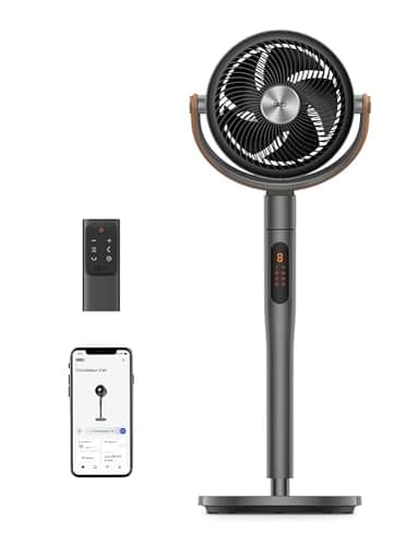 Dreo Smart Ventilateur sur Pied 25dB Silencieux, Flux d'air 7.5 m/s, Portée de 30 m, Oscillation à 120° + 105°, avec Télécommande, 6 Modes, 8 Vitesses, Minuterie 12 h, Compatible avec Alexa, Noir