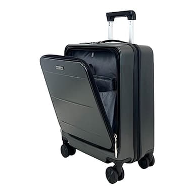 ESS COO - Valise Cabine Rigide en ABS à 4 roulettes pivotantes avec Un Compartiment pour Ordinateur Portable et sécurisé avec Une Serrure TSA intégré (avec Poche Frontale, Noir Anthracite)