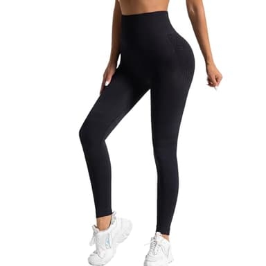 Leonie & Co Leggings Anti Cellulite 3D Femme Original, Legging Anti-Cellulite à Compression 3 D, Minceur Taille Haute sans Couture, Pantalon de Sport Yoga Fitness Push-Up Sculptant (Noir, L)