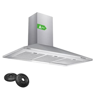 CIARRA CBCS9201 Hotte Aspirante 90 cm - Filtres à Charbon INCLUS - Classe A++ - 370m³/h - Recyclage ou Evacuation - Cheminée Extensible - Inox